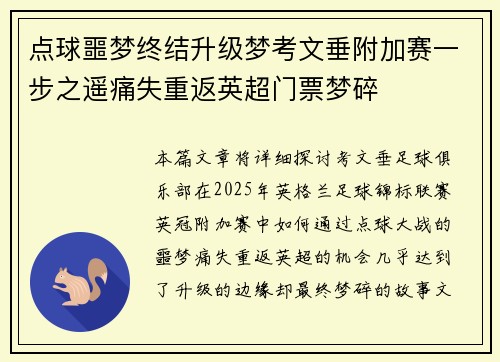 点球噩梦终结升级梦考文垂附加赛一步之遥痛失重返英超门票梦碎